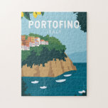 Portofino Italien Retro Reisen Vintag Puzzle<br><div class="desc">Portofino Vektorgrafik Design. Portofino ist ein Fischerdorf an der Küste der italienischen Riviera,  im Südosten der Stadt Genua.</div>
