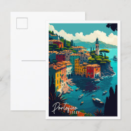 Portofino Italien Vintage Reise Illustration Postkarte