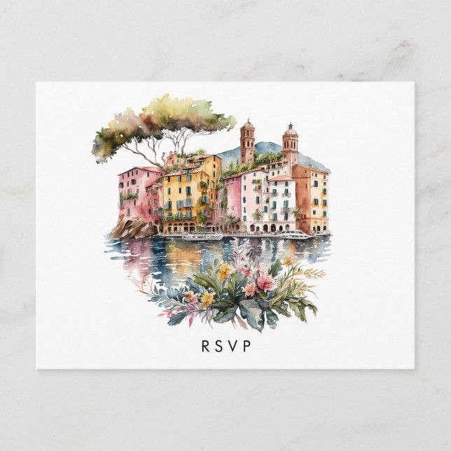 Portofino Italienische Hochzeit Rsvp Postkarte (Vorderseite)