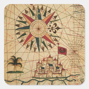 Portolan Chart   Karte von Kairo, Ägypten Quadratischer Aufkleber