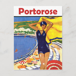 Portorose, Mädchen am Strand, Vintage-Reisefotogra Postkarte