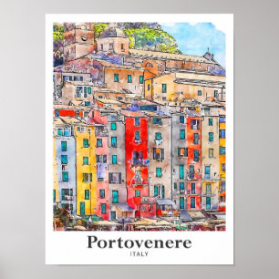Portovenere Italien Reisen Wasserfarbenhandzeichnu Poster