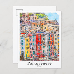 Portovenere Italien Reisen Wasserfarbenhandzeichnu Postkarte