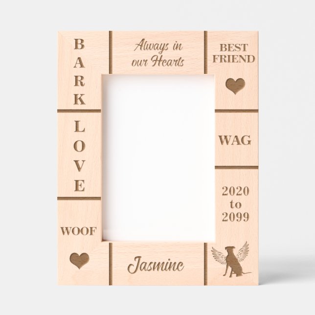 Portrait 12x18 Pet Memorial Angel Dog Jahr Geätzte Rahmen (Vorderseite)