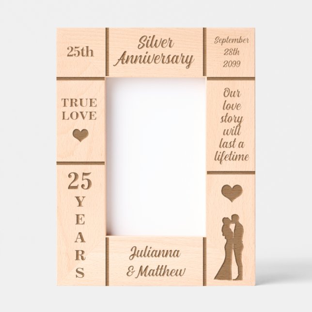 Portrait 4x6 Silber 25. Hochzeitstag Geätzte Rahmen (Vorderseite)