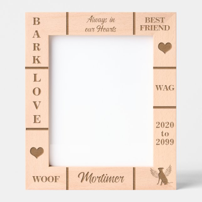 Portrait 8x10 Pet Memorial Angel Dog Name Year Geätzte Rahmen (Vorderseite)