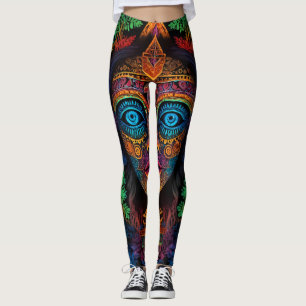 Portrait Abstrakt Mix aus Zodiac und Aztec Leggings