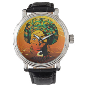 Portrait afrikanischer Frauen mit Sonnenuntergang Armbanduhr