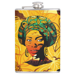 Portrait afrikanischer Frauen mit Sonnenuntergang Flachmann