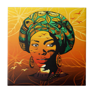 Portrait afrikanischer Frauen mit Sonnenuntergang Fliese