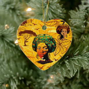 Portrait afrikanischer Frauen mit Sonnenuntergang Keramik Ornament