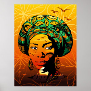 Portrait afrikanischer Frauen mit Sonnenuntergang Poster