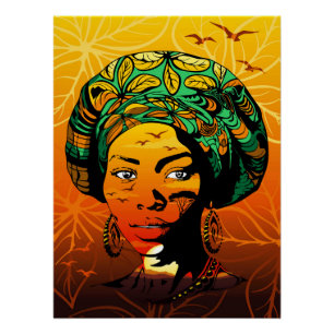 Portrait afrikanischer Frauen mit Sonnenuntergang Poster