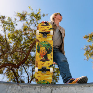 Portrait afrikanischer Frauen mit Sonnenuntergang Skateboard