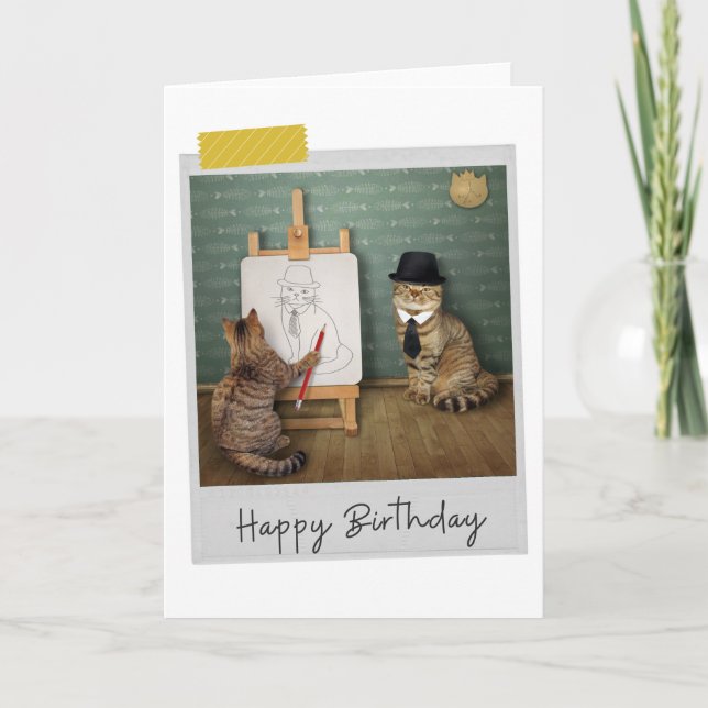 Portrait Art Cats Funny Birthday Card Karte (Vorderseite)