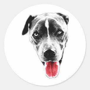 Portrait-Aufkleber Pit Mix Red Tongue Runder Aufkleber
