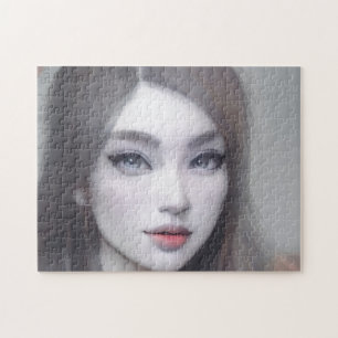 Portrait Brown Eyes Hair Lips Young Woman Puzzle