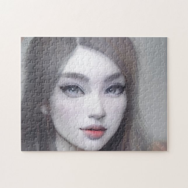 Portrait Brown Eyes Hair Lips Young Woman Puzzle (Horizontal)