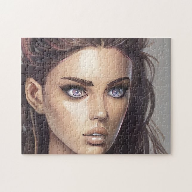 Portrait Brünett Blue Mit Augen Young Woman Puzzle (Horizontal)