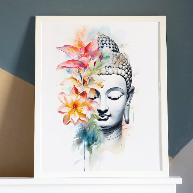 Portrait Buddha Charcoal Wasserfarben Art Poster (Portrait Buddha Charcoal Watercolor Art Poster)