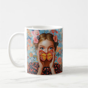 Portrait Butterfly Girl in einem floralen Wunderla Kaffeetasse