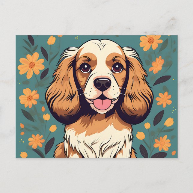 Portrait Cocker Hund und Blumenkohl Postkarte (Vorderseite)