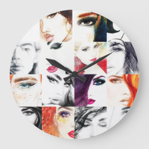 Portrait Collage Illustration Große Wanduhr