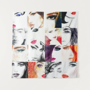 Portrait Collage Illustration Wandteppich