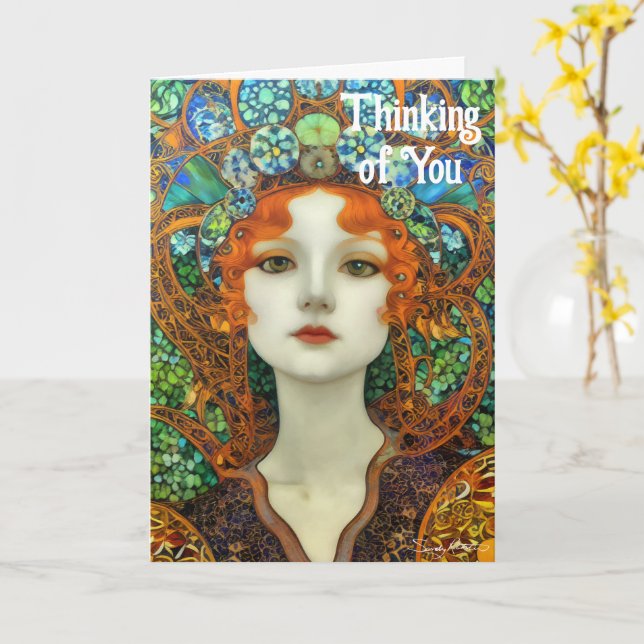 Portrait der schönen Frau im Stil eines verkleidet Karte (Gelbe Blume)