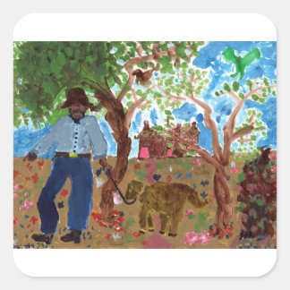 Portrait des Künstlers mit seinen Hundeschreibern Quadratischer Aufkleber