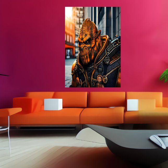 Portrait einer coolen orangefarbenen Alien | AI Ar Poster (Von Creator hochgeladen)