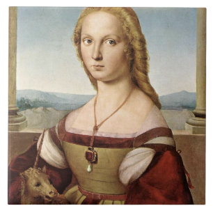 Portrait einer Dame mit Einhorn (von Raphael) Fliese