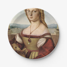 Portrait einer Dame mit Einhorn (von Raphael) Pappteller