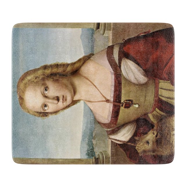 Portrait einer Dame mit Einhorn (von Raphael) Schneidebrett (Vorderseite)