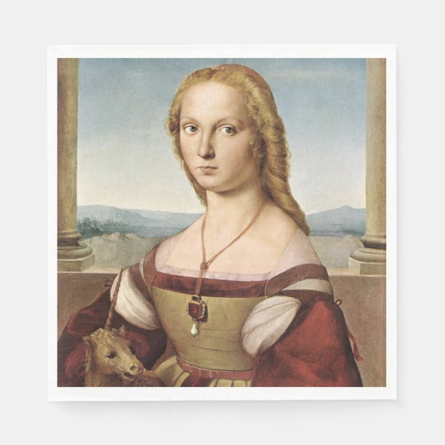 Portrait einer Dame mit Einhorn (von Raphael) Serviette (Vorderseite)