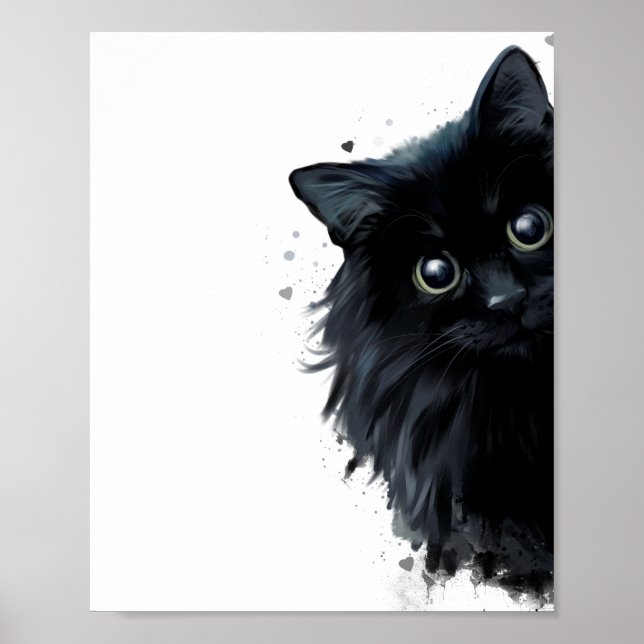 Portrait einer flauschigen schwarzen Katze Poster (Vorne)