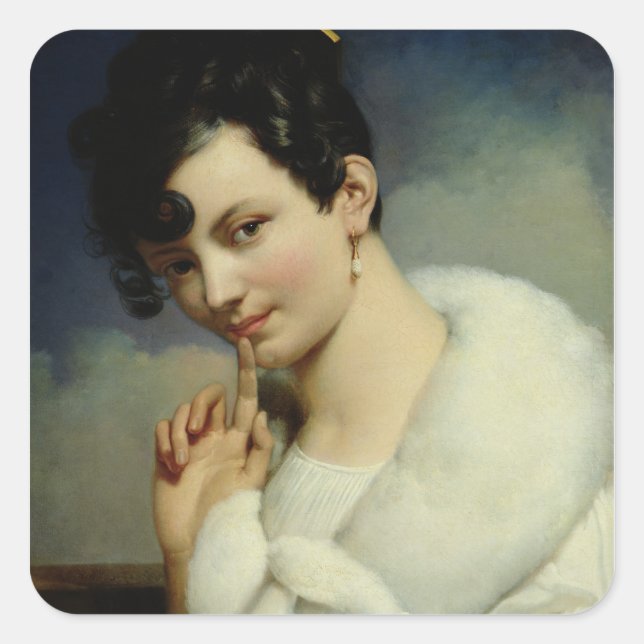 Portrait einer Frau 3 Quadratischer Aufkleber (Vorderseite)