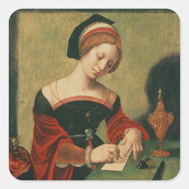 Portrait einer Frau als Magdalen Quadratischer Aufkleber (Vorderseite)