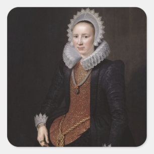 Portrait einer Frau im Alter von 29, 1615 Quadratischer Aufkleber