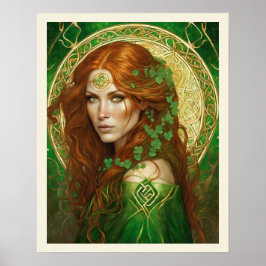 Portrait einer Frau im Kleeblatt Green Celtic Gold Poster