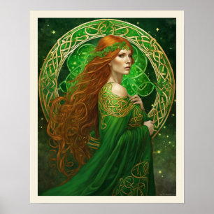 Portrait einer Frau im Kleeblatt Green & Gold Poster