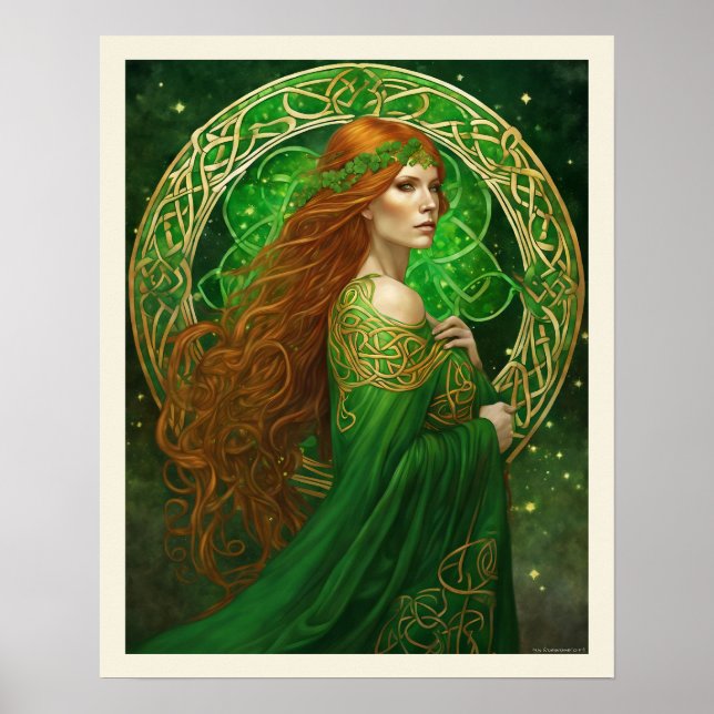 Portrait einer Frau im Kleeblatt Green & Gold Poster (Vorne)