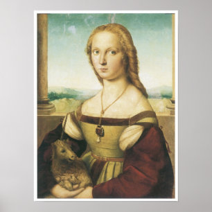 Portrait einer jungen Frau (Dame mit Einhorn) Poster