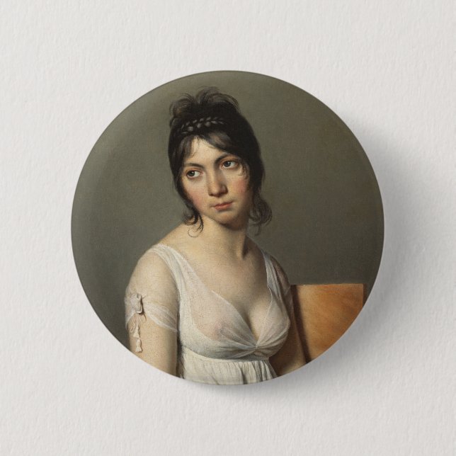 Portrait einer jungen Frau in Weiß Button (Vorderseite)