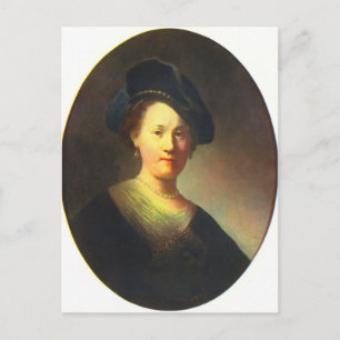 Portrait einer jungen Frau mit Beret von Rembrandt Postkarte