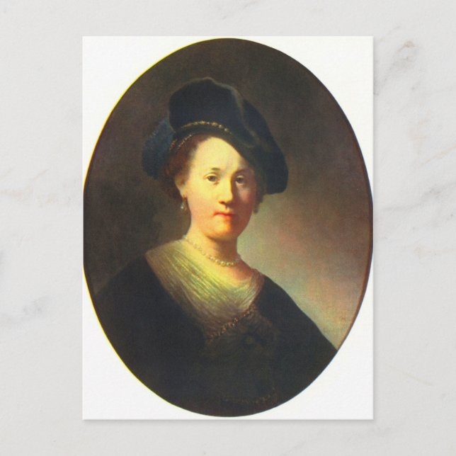 Portrait einer jungen Frau mit Beret von Rembrandt Postkarte (Vorderseite)