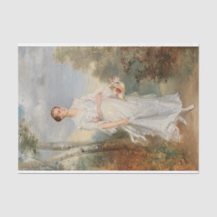 Portrait einer jungen Frau mit einem Korb von Blum Seidenpapier