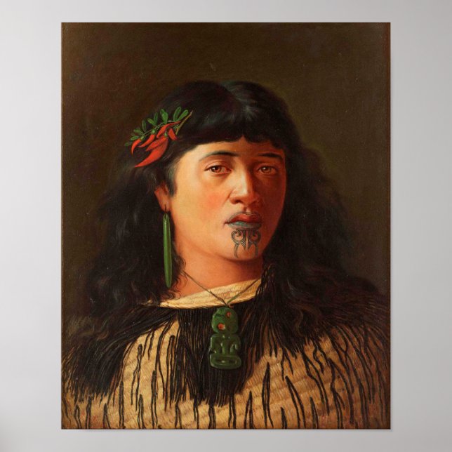 'Portrait einer jungen Maori-Frau mit Moko' Poster (Vorne)