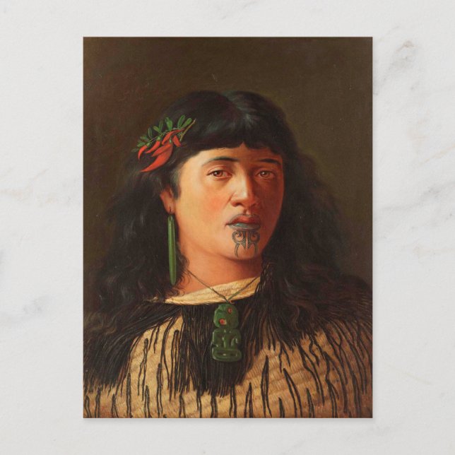 'Portrait einer jungen Maori-Frau mit Moko' Postkarte (Vorderseite)
