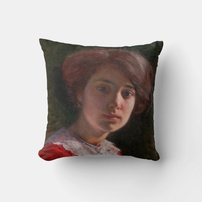 Portrait einer Lady (von Elin Danielson-Gambogi) Kissen (Vorderseite)